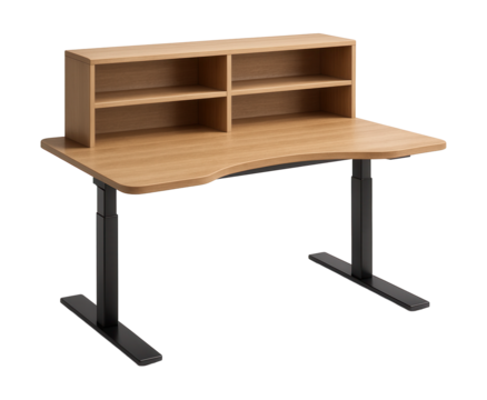 An adjustable desk with a removable hutch, ideal for ergonomic home office setups.