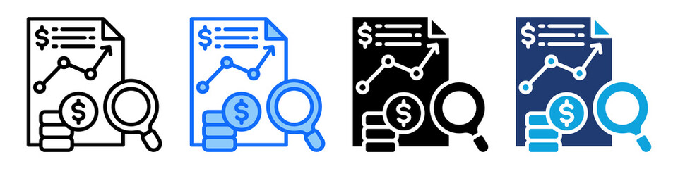 Financial Review Icon Set Multi Style Vector Illustration