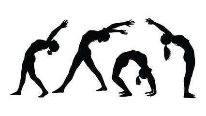 Female yoga and acrobatic poses silhouettes isolated on white background, Vector