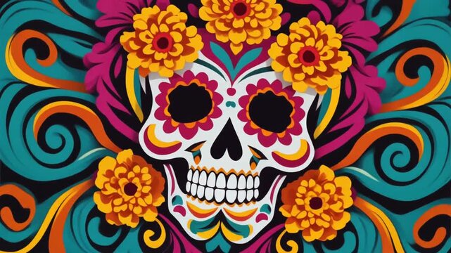 seamless pattern with skulls and flowers