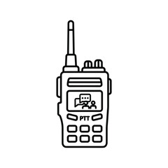 Walkie-talkie outline icon featuring an antenna, ptt button, and communication display for two-way radio talks.
