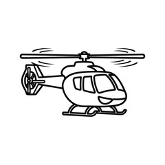 Cartoon helicopter outline drawing. simple black and white line art vector illustration of a flying rotorcraft icon for kids.