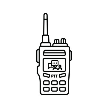Walkie-talkie outline icon featuring an antenna, ptt button, and communication display for two-way radio talks.