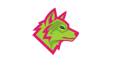 Obraz premium Stylized wolf head mascot in vibrant green and pink.