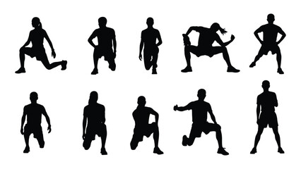 People stretching and exercise silhouettes isolated on white background, Vector