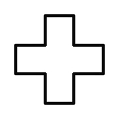 Simple black outline plus sign icon, symbolizing medical help, health, addition, positive, expand, and first aid