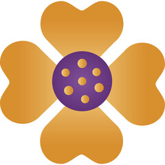 Stylized Four Petal Flower With Purple Center And Orange Hues Isolated On White Background
