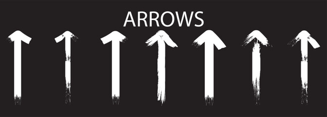 Collection of hand drawn black arrows in various directions on a white background. grunge arrow vector set. Brush stroke arrows. Vector arrows set paint brush style arrows.