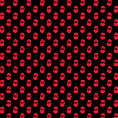 Seamless Christmas Pattern: Repeating Red Oval Ornaments on Black Background, Vector Monochrome Holiday Wallpaper Design with Abstract Circular Elements, textile printing, sophisticated gift wrapping.