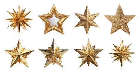 Obraz premium PNG Golden decorative star ornaments, element set on transparent background