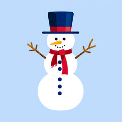 Cute snowman wearing a top hat and red scarf