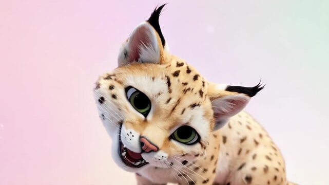 Cartoon lynx with closed eyes and mouth open in a happy expression