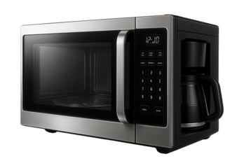 A microwave featuring a built-in coffee maker, perfect for versatile kitchen use.