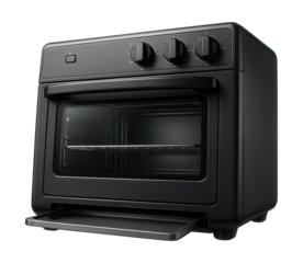 A compact oven with a built-in crumb tray for easy upkeep in communal areas.