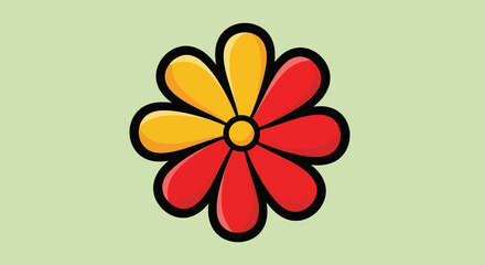 Stylized cartoon flower with red and yellow petals.