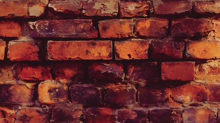 patina. Close-up of weathered red brick wall, warm tones and natural texture evoking rustic charm and history. real-estate listings.