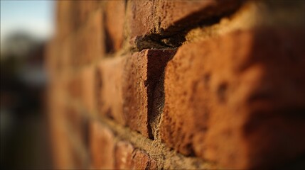 patina. Close-up of weathered red brick wall, warm tones and natural texture evoking rustic charm and history. real-estate listings.