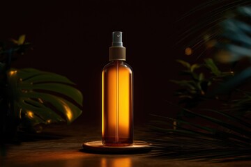 Cosmetic bottle on rough stone surface with natural texture – organic skincare packaging and minimalist product concept