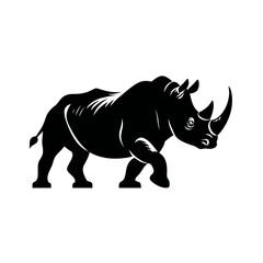 Obraz premium Black rhinoceros walking on white background
