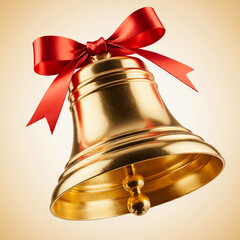 Golden christmas bell with red ribbon bow