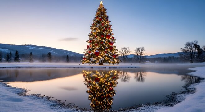 winter landscape with lake and trees