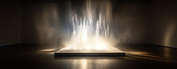 An illuminated display featuring dynamic light and water effects for visual impact.