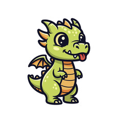 Cute cartoon dragon with green scales and orange accents standing.
