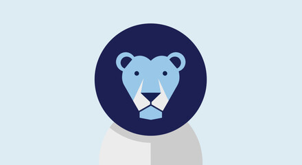 Fototapeta premium Stylized Blue Lion Head Logo in Dark Circle.