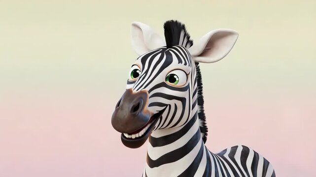 Cartoon zebra head with big green eyes and black stripes