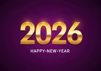 Golden happy new year two thousand twenty six on a purple background