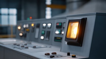 Close-Up of a Control Panel Showing Sparking Light in a Reactor Core Environment