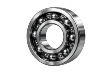 Ball bearing illustrating mechanical engineering with rotating precision parts, durability, and smooth motion, isolated on a transparent background