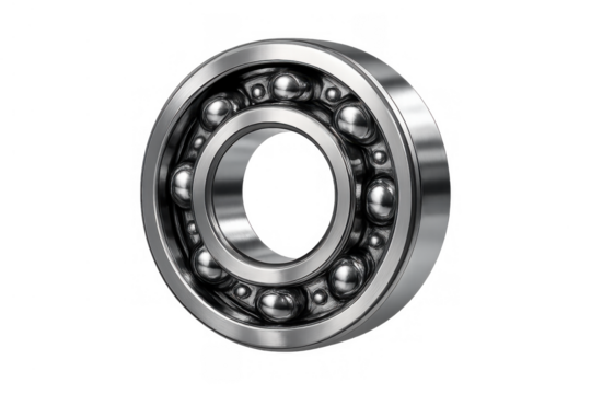 Ball bearing illustrating mechanical engineering with rotating precision parts, durability, and smooth motion, isolated on a transparent background