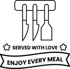 A black and white image of a knife and a spatula hanging from a wall