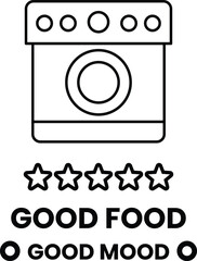 A black and white image of a stove with four stars