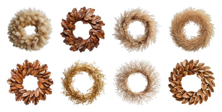 PNG Natural autumn wreath collection, element set on transparent background - Powered by Adobe
