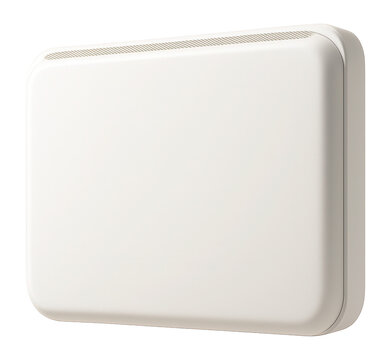 A sleek white convector that complements minimalist bedroom decor effortlessly.