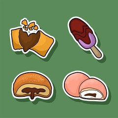 Delicious Dessert Sticker Set Chocolate Pastries, Ice Cream, and Mochi