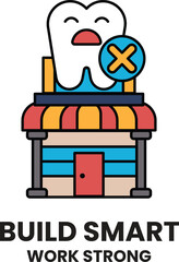 A tooth is on top of a building with a cross on it