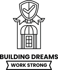 A building with a shield on top