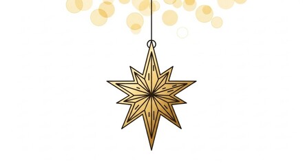 Golden Epiphany star decoration in minimalist line art style on white background, festive and symbolic religious theme