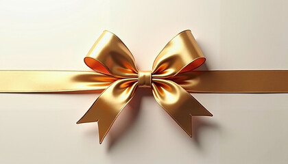 Golden ribbon bow on white background, elegant festive decoration