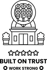 A building with a large round window and a sign that says Built on Trust