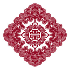 Red Chinese ornamental seal, floral and geometric design