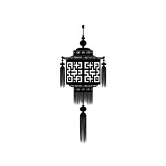 Black ornate Chinese lantern with tassels hanging