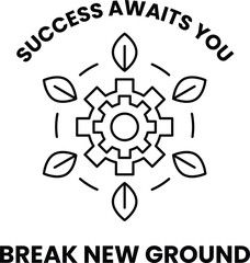 A black and white image of a gear with the words 