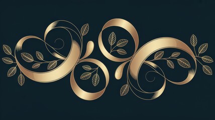 Elegant Seamless Gold Ornament with Intertwined Spirals and Stylized Leaves on Navy Background