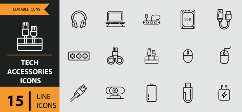 15 Tech Accessories Icons outline icon set