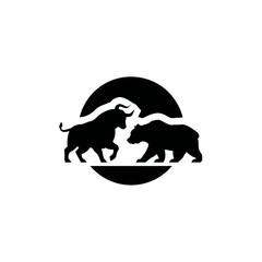 Bull and Bear Silhouettes within Circle Stock Market Concept