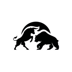 Bull and Bear Silhouette, Financial Market Symbolism